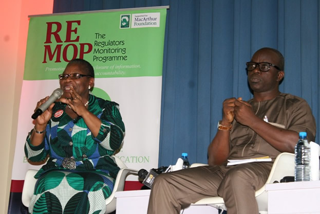(L-R) Former Minister of Education, Obiageli Ezekwesili and Provost, Nigerian School of Journalism, Gbemiga Ogunleye at the 2017 Wole Soyinka Media Lecture Series event in Abuja