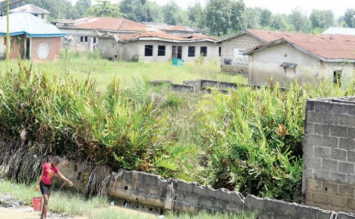 Aerial view of the abandoned school