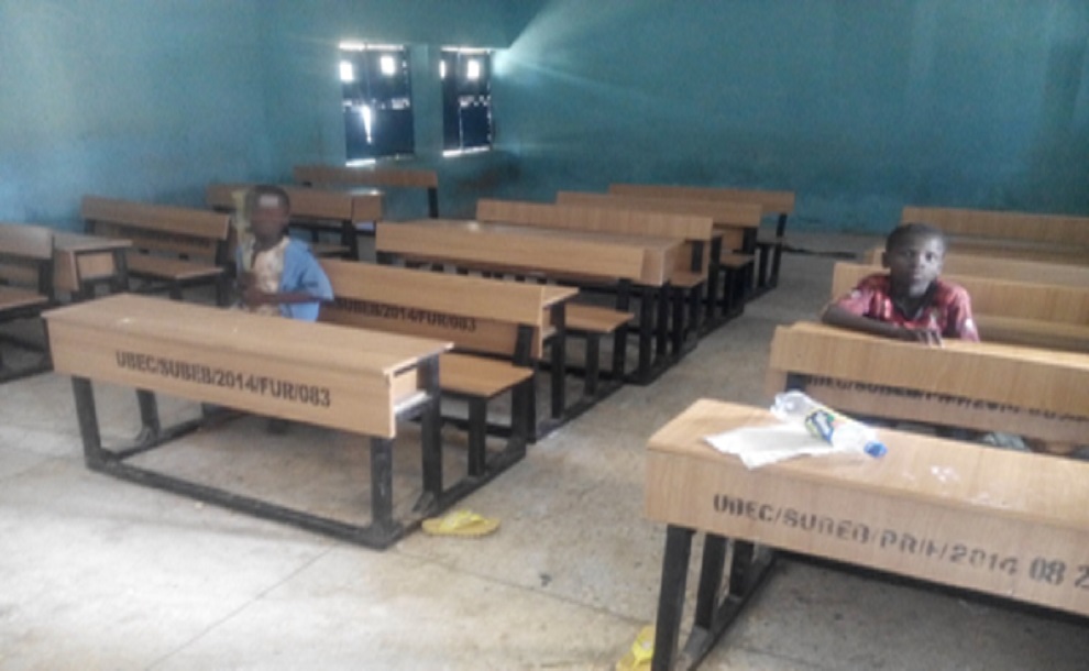 A classroom with some UBEC intervention desks at Waziri Mazadu Pri sch Dass